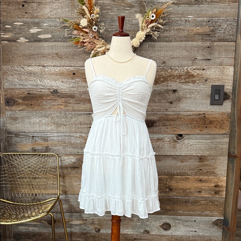She + Sky White Ruched Mini Dress